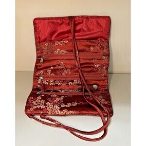 Vintage Asian Inspired Red Silk Jewelry Travel Tote